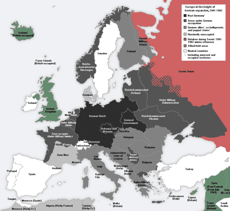 Европа под контролем нацистов во время Второй мировой войны