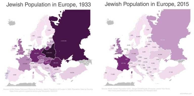 Еврейское население Европы до и после Холокоста