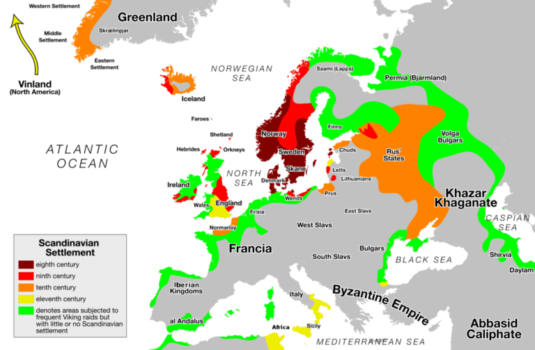 Карта истории экспансии викингов